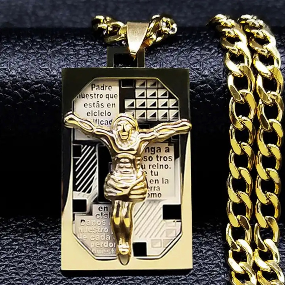 Hip Hop Cross Jesus Stainless Steel Necklace gold Color Long Crucifix Necklace